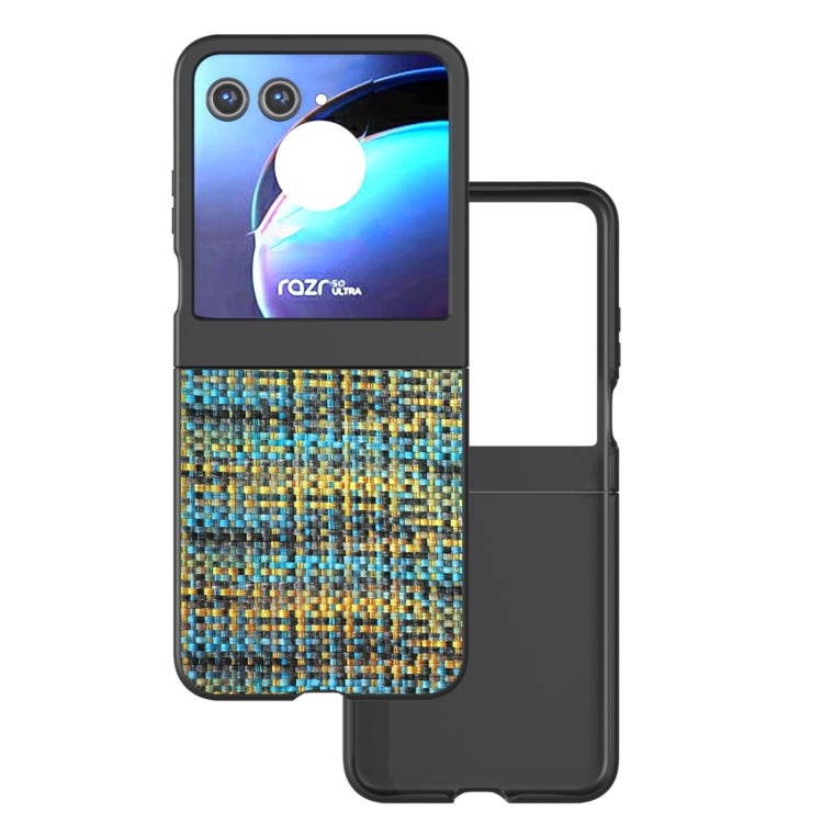 For Motorola Razr 50 Black Frame Color Lattice Texture PU Phone Case(Gold) by buy2fix
