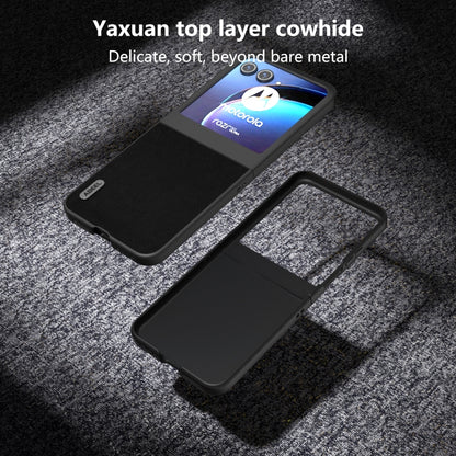 For Motorola Razr 50 ABEEL Genuine Leather Wave Black Edge Phone Case(Black) by buy2fix