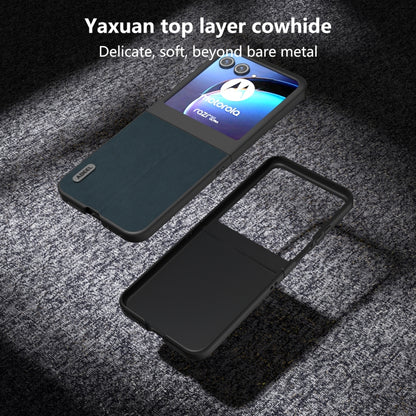 For Motorola Razr 50 ABEEL Genuine Leather Wave Black Edge Phone Case(Green) by buy2fix