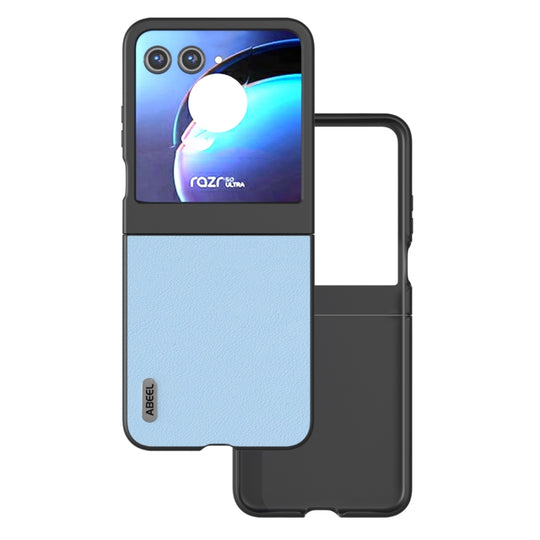 For Motorola Razr 50 ABEEL Genuine Leather Wave Black Edge Phone Case(Blue)