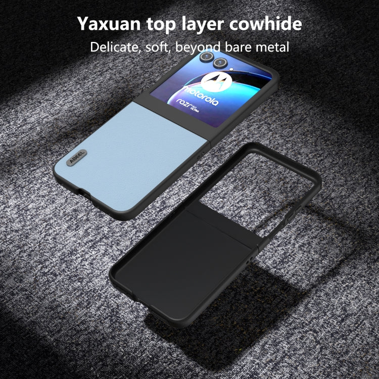 For Motorola Razr 50 ABEEL Genuine Leather Wave Black Edge Phone Case(Blue) by buy2fix