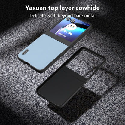 For Motorola Razr 50 ABEEL Genuine Leather Wave Black Edge Phone Case(Blue) by buy2fix