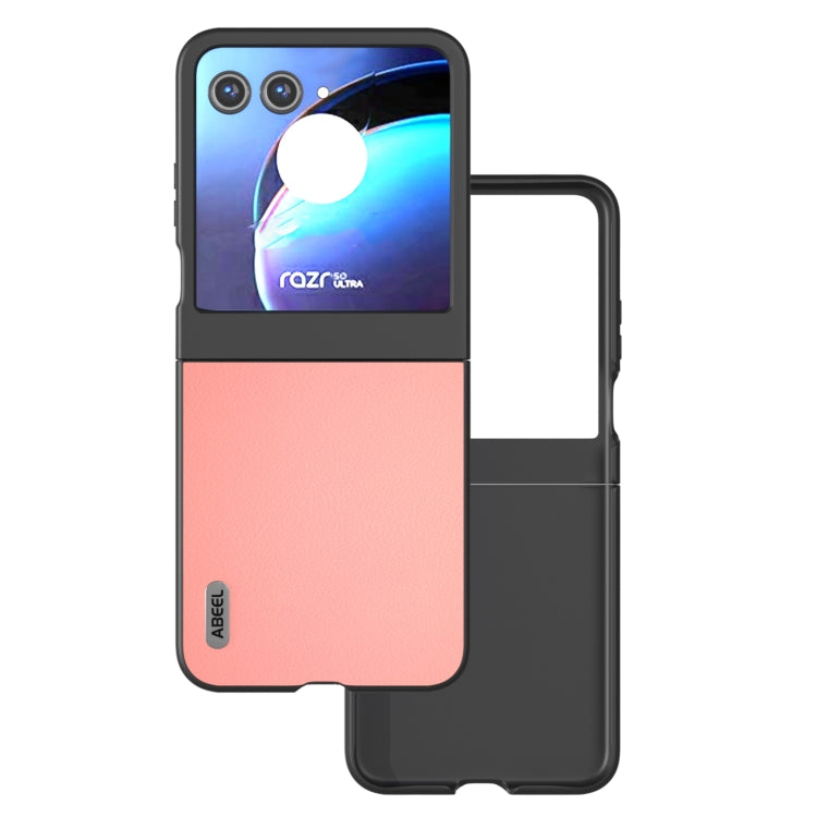 For Motorola Razr 50 ABEEL Genuine Leather Wave Black Edge Phone Case(Pink) by buy2fix