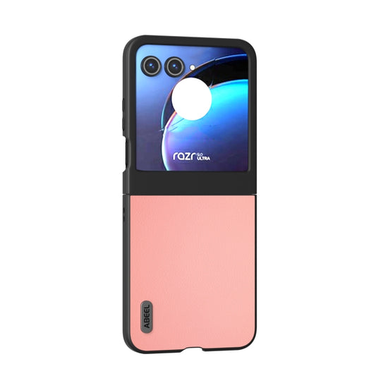 For Motorola Razr 50 ABEEL Genuine Leather Wave Black Edge Phone Case(Pink) by buy2fix