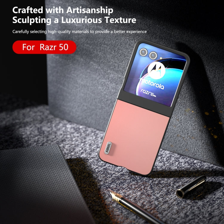 For Motorola Razr 50 ABEEL Genuine Leather Wave Black Edge Phone Case(Pink) by buy2fix