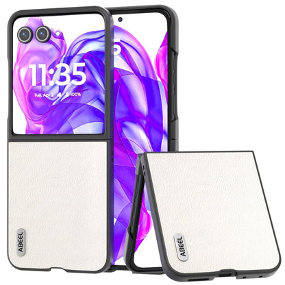 For Motorola Razr 50 Ultra ABEEL Genuine Leather Wave Black Edge Phone Case(Grey) by buy2fix