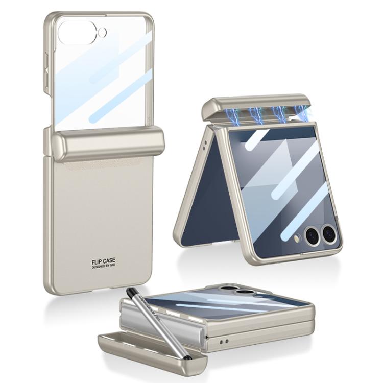 For Samsung Galaxy Z Flip7 5G GKK Integrated Magnetic Full Coverage Flip Phone Case with Pen Box+Pen(Gray) - Galaxy Z Flip7 5G Cases by GKK | Online Shopping UK | buy2fix