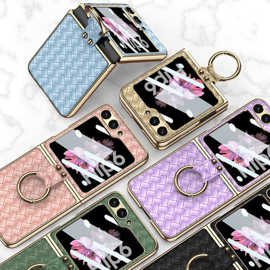 For Samsung Galaxy Z Flip6 / Flip7 FE GKK Integrated Plating Weave Texture Phone Case with Ring Holder(Black) by GKK