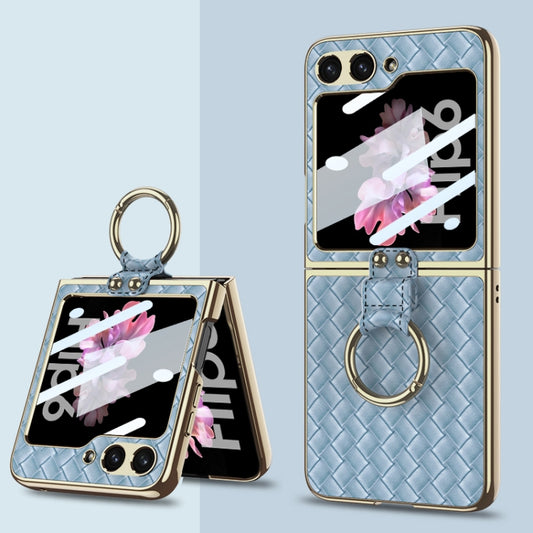 For Samsung Galaxy Z Flip6 / Flip7 FE GKK Integrated Plating Weave Texture Phone Case with Ring Holder(Blue) by GKK