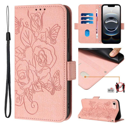 For iPhone SE 2024 Embossed Rose RFID Anti-theft Leather Phone Case(Pink) by buy2fix