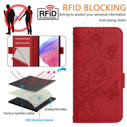 For iPhone Air Embossed Rose RFID Anti-theft Leather Phone Case(Red) - iPhone Air Cases by buy2fix | Online Shopping UK | buy2fix