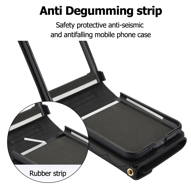 For Motorola Razr 40 Ultra Splicing Rhombic Texture Phone Case with Long & Short Lanyard(Black) by buy2fix