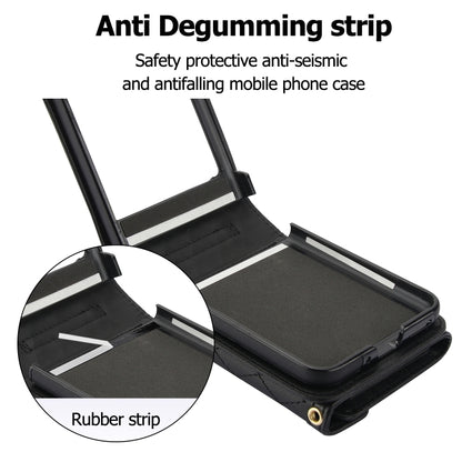 For Motorola Razr 40 Ultra Splicing Rhombic Texture Phone Case with Long & Short Lanyard(Black) by buy2fix