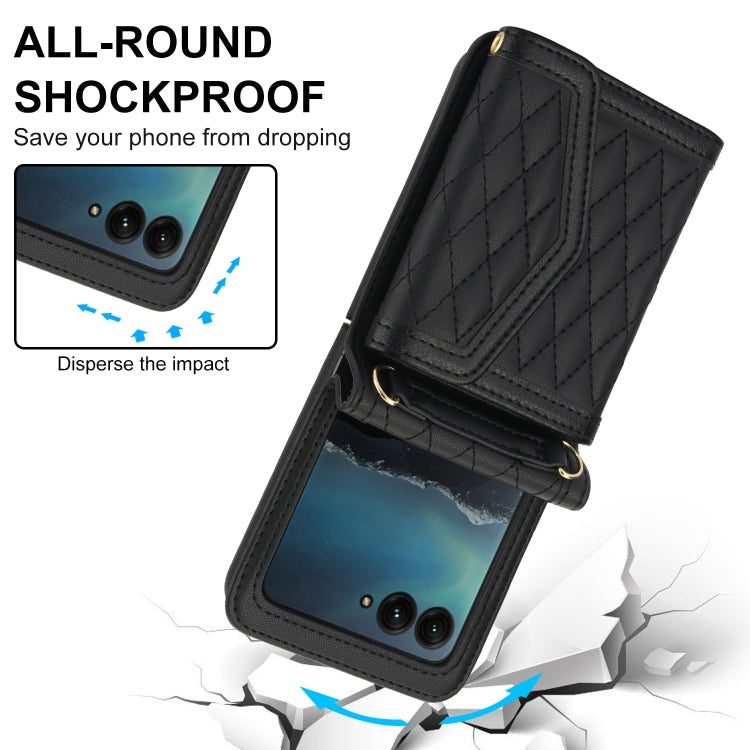 For Motorola Razr 40 Ultra Splicing Rhombic Texture Phone Case with Long & Short Lanyard(Black) by buy2fix