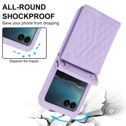 For Motorola Razr 40 Ultra Splicing Rhombic Texture Phone Case with Long & Short Lanyard(Purple) by buy2fix