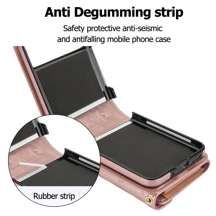 For Motorola Razr 40 Splicing Rhombic Texture Phone Case with Long & Short Lanyard(Rose Gold) by buy2fix