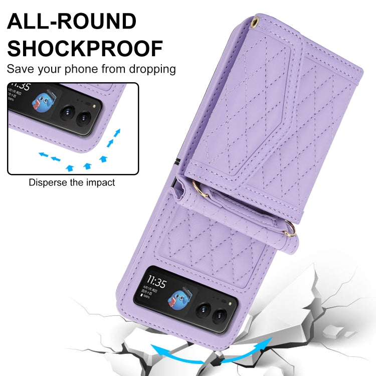 For Motorola Razr 40 Splicing Rhombic Texture Phone Case with Long & Short Lanyard(Purple) by buy2fix