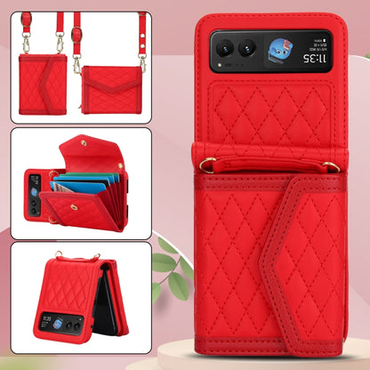 For Motorola Razr 40 Splicing Rhombic Texture Phone Case with Long & Short Lanyard(Red) by buy2fix