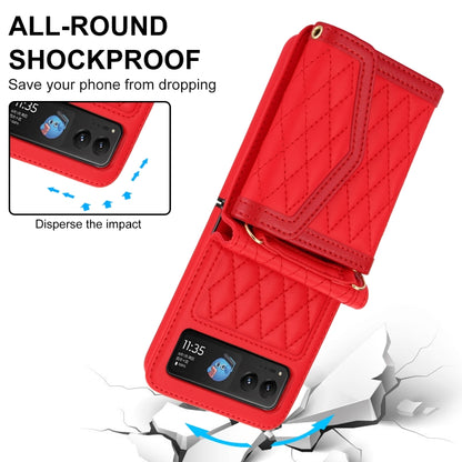 For Motorola Razr 40 Splicing Rhombic Texture Phone Case with Long & Short Lanyard(Red) by buy2fix