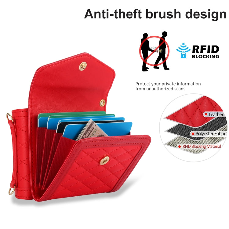 For Motorola Razr 40 Splicing Rhombic Texture Phone Case with Long & Short Lanyard(Red) by buy2fix