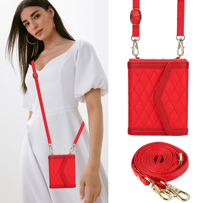 For Motorola Razr 40 Splicing Rhombic Texture Phone Case with Long & Short Lanyard(Red) by buy2fix