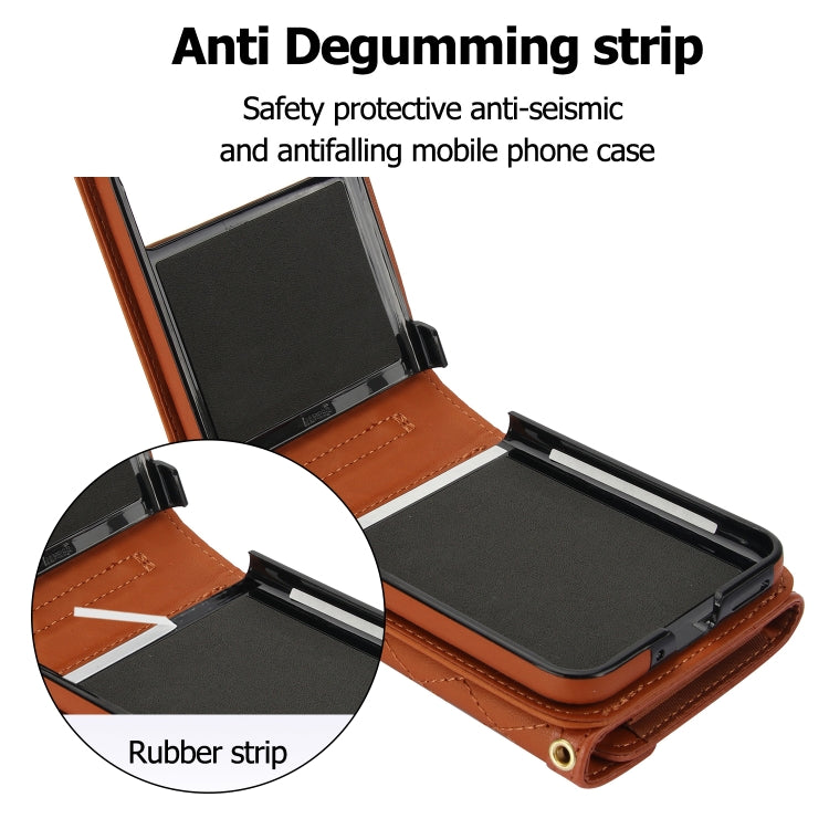 For Motorola Razr 40 Splicing Rhombic Texture Phone Case with Long & Short Lanyard(Brown) by buy2fix