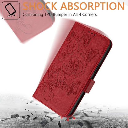 For Samsung Galaxy S25 5G Embossed Rose RFID Anti-theft Leather Phone Case(Red) - Galaxy S25 5G Cases by buy2fix | Online Shopping UK | buy2fix