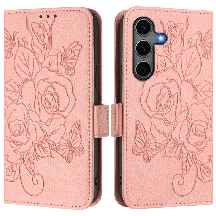 For Samsung Galaxy S25+ 5G Embossed Rose RFID Anti-theft Leather Phone Case(Pink) by buy2fix