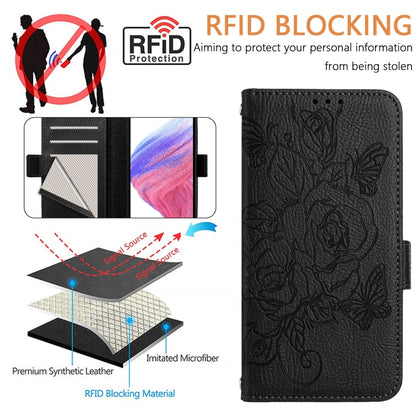 For Samsung Galaxy S25+ 5G Embossed Rose RFID Anti-theft Leather Phone Case(Black) by buy2fix