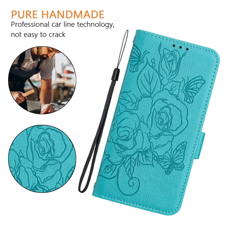 For Samsung Galaxy S25 Ultra 5G Embossed Rose RFID Anti-theft Leather Phone Case(Light Blue) - Galaxy S25 Ultra 5G Cases by buy2fix | Online Shopping UK | buy2fix