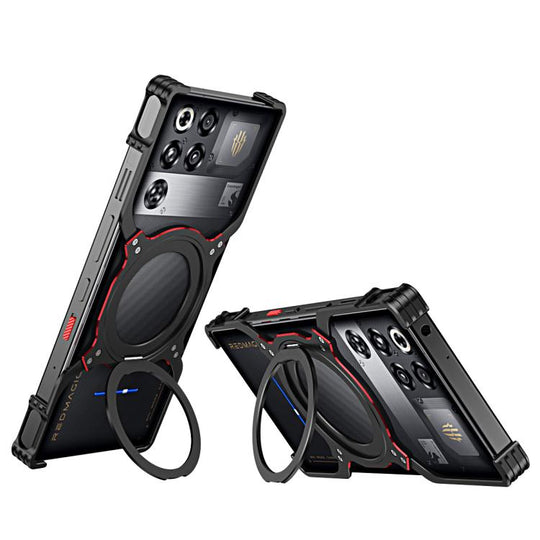 For ZTE nubia Red Magic 11 Pro / 11 Pro+ Mechanical Arm Borderless MagSafe Holder Metal Phone Case(Black Red)