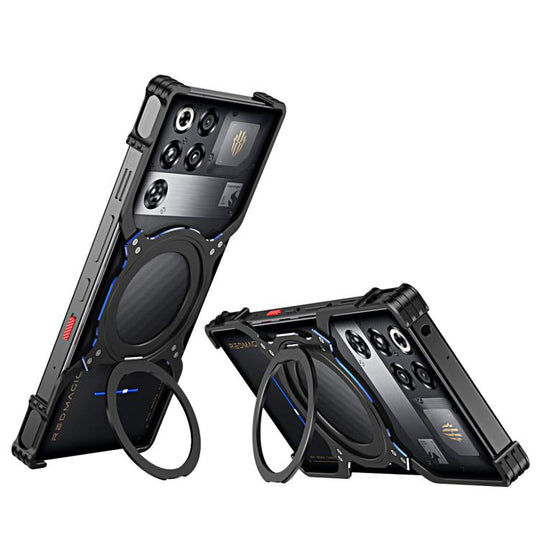 For ZTE nubia Red Magic 11 Pro / 11 Pro+ Mechanical Arm Borderless MagSafe Holder Metal Phone Case(Black Blue)