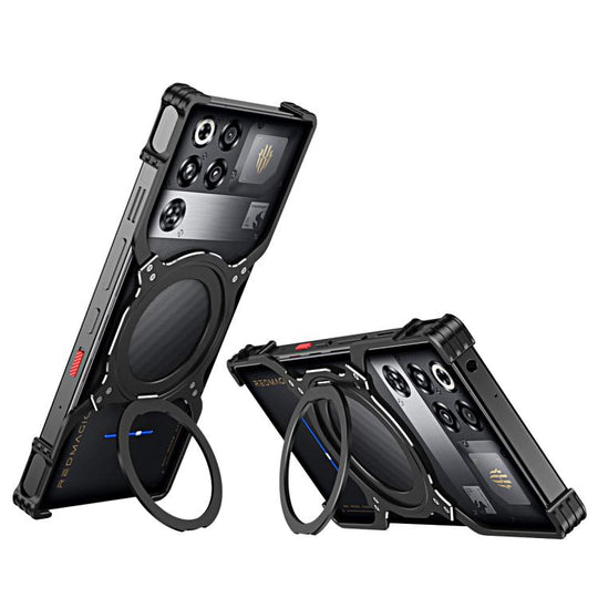 For ZTE nubia Red Magic 11 Pro / 11 Pro+ Mechanical Arm Borderless MagSafe Holder Metal Phone Case(Black Silver)