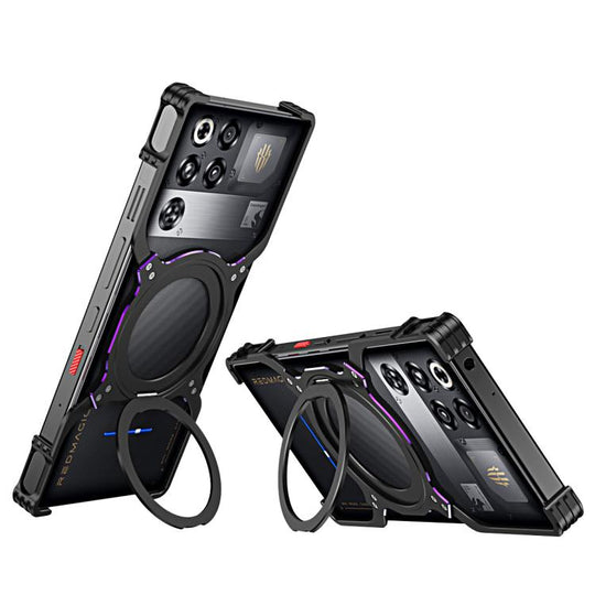For ZTE nubia Red Magic 11 Pro / 11 Pro+ Mechanical Arm Borderless MagSafe Holder Metal Phone Case(Black Purple)