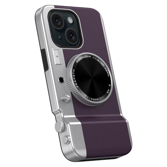 For iPhone 15 3D Retro Bluetooth Camera Magsafe Mirror Phone Case(Dark Purple) - iPhone 15 Cases by buy2fix | Online Shopping UK | buy2fix