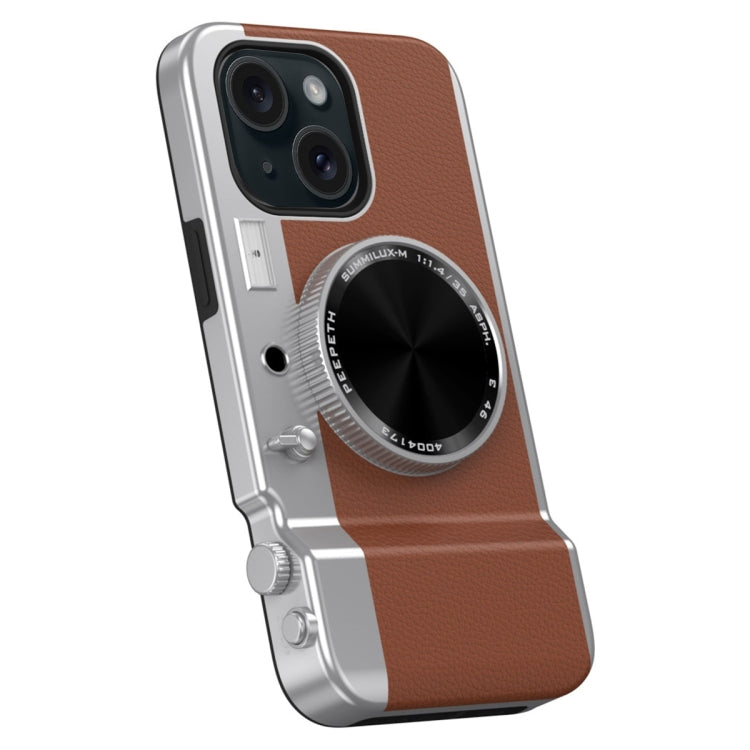 For iPhone 15 3D Retro Bluetooth Camera Magsafe Mirror Phone Case(Brown) - iPhone 15 Cases by buy2fix | Online Shopping UK | buy2fix