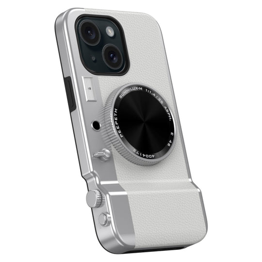 For iPhone 15 3D Retro Bluetooth Camera Magsafe Mirror Phone Case(White)