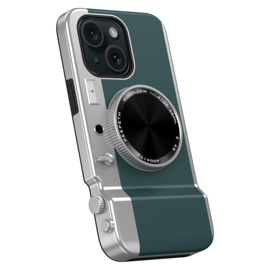 For iPhone 15 3D Retro Bluetooth Camera Magsafe Mirror Phone Case(Dark Green) - iPhone 15 Cases by buy2fix | Online Shopping UK | buy2fix