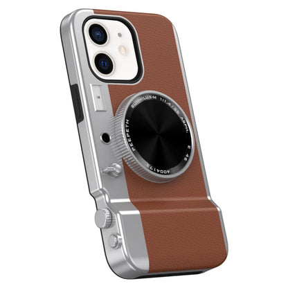For iPhone 12 3D Retro Bluetooth Camera Magsafe Mirror Phone Case(Brown) - iPhone 12 / 12 Pro Cases by buy2fix | Online Shopping UK | buy2fix