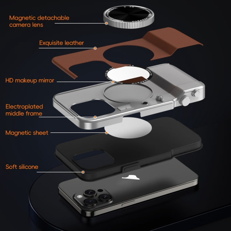 For iPhone 14 Pro Max 3D Retro Bluetooth Camera Magsafe Mirror Phone Case(Brown) - iPhone 14 Pro Max Cases by buy2fix | Online Shopping UK | buy2fix