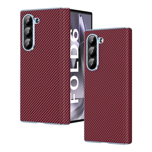 For Samsung Galaxy Z Fold6 5G Electroplated Carbon Fiber Pattern Folding Phone Case with Hinge(Red) - Galaxy Z Fold6 5G Cases by buy2fix | Online Shopping UK | buy2fix