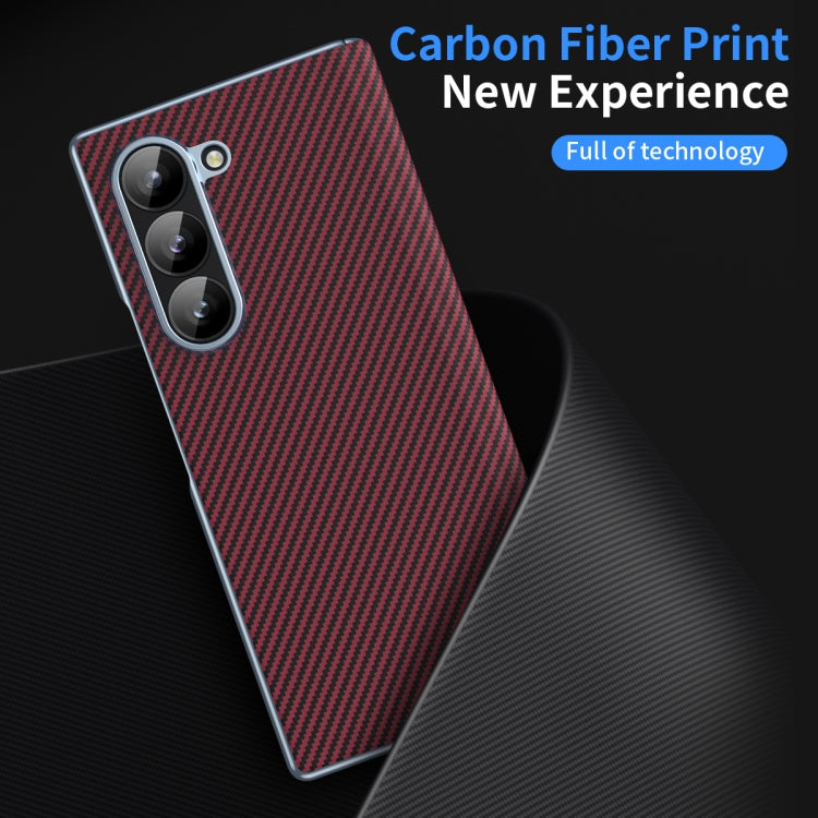 For Samsung Galaxy Z Fold6 5G Electroplated Carbon Fiber Pattern Folding Phone Case with Hinge(Red) - Galaxy Z Fold6 5G Cases by buy2fix | Online Shopping UK | buy2fix