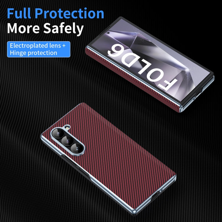 For Samsung Galaxy Z Fold6 5G Electroplated Carbon Fiber Pattern Folding Phone Case with Hinge(Red) - Galaxy Z Fold6 5G Cases by buy2fix | Online Shopping UK | buy2fix