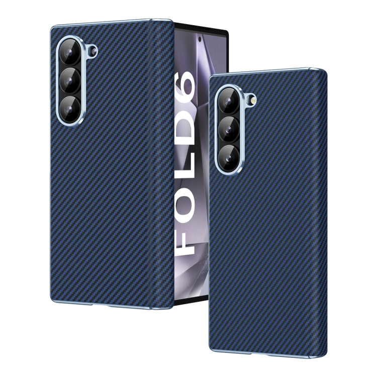 For Samsung Galaxy Z Fold6 5G Electroplated Carbon Fiber Pattern Folding Phone Case with Hinge(Blue) - Galaxy Z Fold6 5G Cases by buy2fix | Online Shopping UK | buy2fix