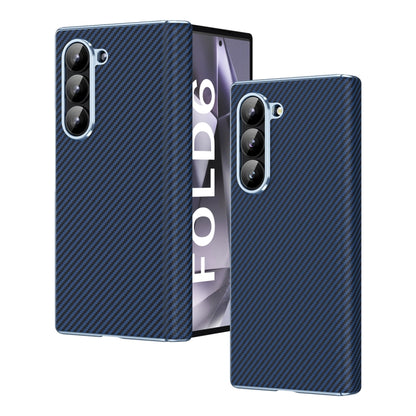 For Samsung Galaxy Z Fold6 5G Electroplated Carbon Fiber Pattern Folding Phone Case with Hinge(Blue) - Galaxy Z Fold6 5G Cases by buy2fix | Online Shopping UK | buy2fix