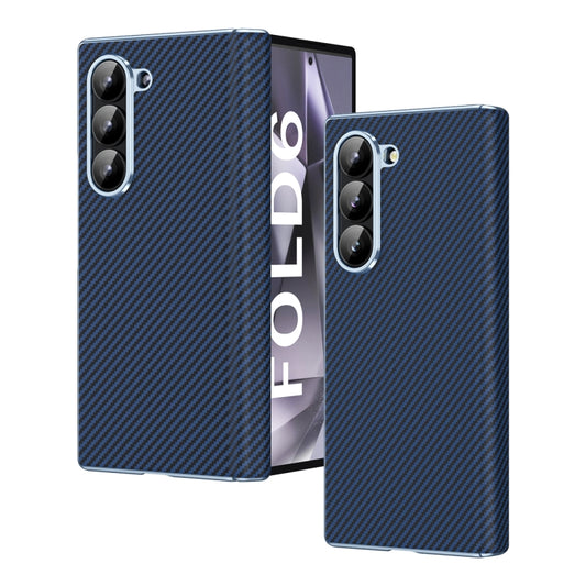 For Samsung Galaxy Z Fold6 5G Electroplated Carbon Fiber Pattern Folding Phone Case with Hinge(Blue) - Galaxy Z Fold6 5G Cases by buy2fix | Online Shopping UK | buy2fix
