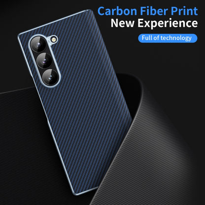 For Samsung Galaxy Z Fold6 5G Electroplated Carbon Fiber Pattern Folding Phone Case with Hinge(Blue) - Galaxy Z Fold6 5G Cases by buy2fix | Online Shopping UK | buy2fix