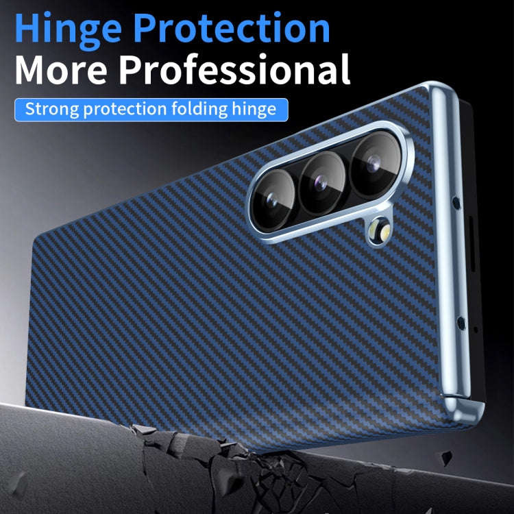 For Samsung Galaxy Z Fold6 5G Electroplated Carbon Fiber Pattern Folding Phone Case with Hinge(Blue) - Galaxy Z Fold6 5G Cases by buy2fix | Online Shopping UK | buy2fix
