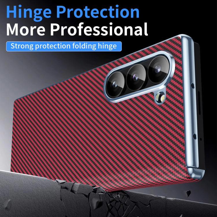 For Samsung Galaxy Z Fold5 5G Electroplated Carbon Fiber Pattern Folding Phone Case with Hinge(Red) - Galaxy Z Fold5 Cases by buy2fix | Online Shopping UK | buy2fix