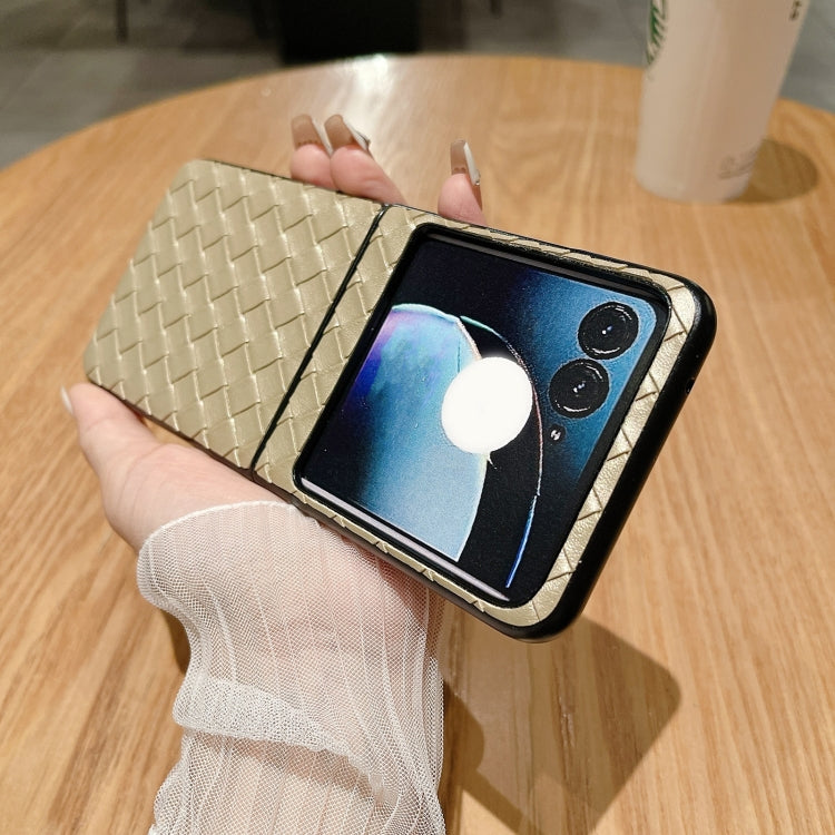 For Motorola Razr 50 Woven Texture Folding PU Phone Case(Gold) by buy2fix